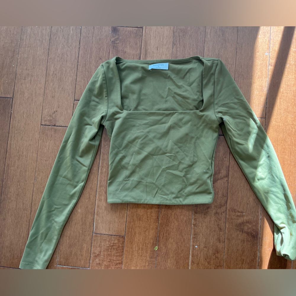Olive Green Longsleeve Contour Square Neck Top